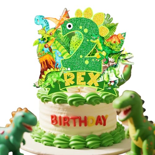 Aquarell-Dinosaurier-Geburtstagskuchenaufsatz (grün 2. Geburtstag) von Generic