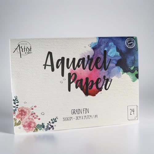 Aquarellblock 24 Blatt DIN A4 Premium Aquarellpapier 300 g/m² Malpapier für Wasserfarbe, Zeichenblock, Malblock mit dickem Papier, DIN A4, leichte Textur, FSC® Zertifikat von Generic