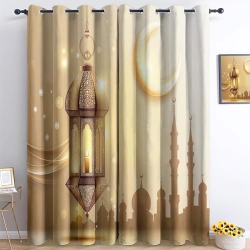 Arabische Moscheeblickdichte Vorhänge H245 X B150 cm (2Er Pack) Gold Grau – Verdunkelnd, Blickdicht, Waschbar & Strapazierbar – Schiebevorhänge Passend, Ideal Für Kinderzimmer von Generic