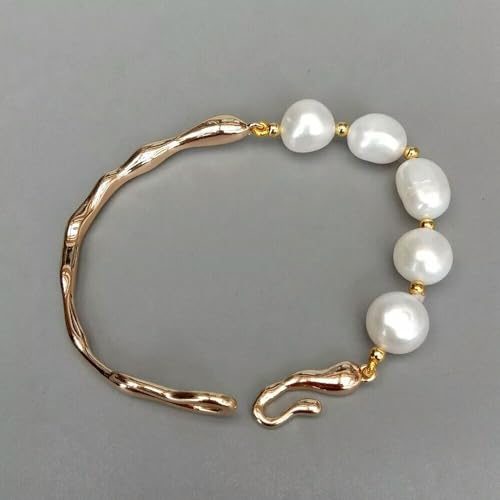 Armband aus weißen Zuchtperlen, handgefertigt, natürliche Perlen, vergoldet, Armreif Armband aus weißen Zuchtperlen, handgefertigt, natürliche Perlen, vergoldet, Armreif von Generic