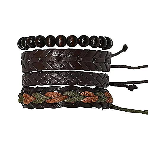 Armkette Herren, Echter Bester Freund Schmuck Leder Wickelkordeln Holzperlen Ethno Tribal Handarbeit Geschenk Armkette Herren, Echter Bester Freund Schmuck Leder Wickelkordeln Holzperlen Ethno Tribal Handarbeit Geschenk von Generic