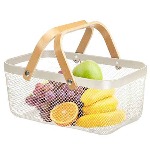 Aufbewahrungskorb aus Netzstoff – Lebensmittelaufbewahrungsbehälter aus Netzstoff mit Holzgriff | Haushaltslagerbehälter für Obst, , Snacks Aufbewahrungskorb aus Netzstoff – Lebensmittelaufbewahrungsbehälter aus Netzstoff mit Holzgriff | Haushaltslagerbehälter für Obst, , Snacks von Generic