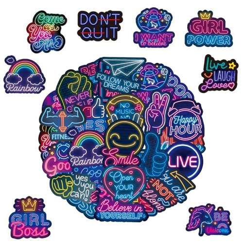 Aufkleber 100 Neon Sprüche Sticker Set Wasserfeste Vinyl Decals Aesthetic Inspirierend Zitate Motivations Sticker Für Laptop Handy Vision Board Scrapbooking Tagebuch Mappen Fotoalbum Tassen Skateboard von Generic