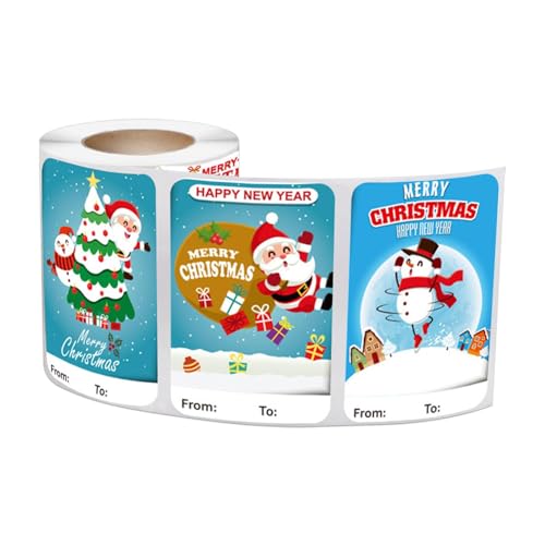 Aufkleber für Weihnachtsnamen, selbstklebend, Weihnachtsetiketten, 250 x Cartoon-Weihnachtsaufkleber | Dekorative beschreibbare Etiketten mit Schneemann, Elch, Vater von Generic