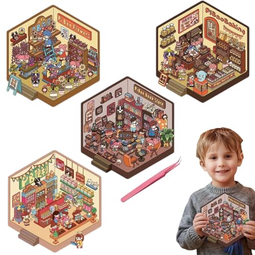 Aufkleberszene, Hausaufkleber | 4 x Miniatur-Szenenaufkleber für koreanische Häuser – niedliche Landschaftsaufkleber, dekoratives Spielzeug, wiederverwendbar und lustig von Generic