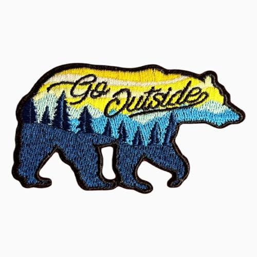 Aufnäher "Go Outside Bear", Motiv: Bär, Outdoor, Camping, bestickt, zum Aufbügeln von Generic