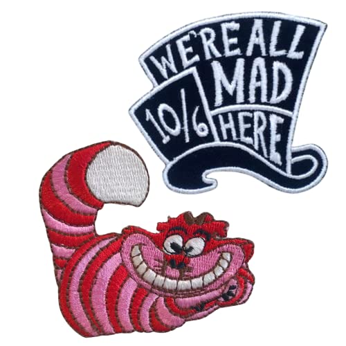 Aufnäher mit Aufschrift "We are all mad here", niedliche Katzen-Dekoration, lustige Jeansjacke, Kleidung, zum Aufbügeln, bestickt, Applikation Aufnäher mit Aufschrift "We are all mad here", niedliche Katzen-Dekoration, lustige Jeansjacke, Kleidung, zum Aufbügeln, bestickt, Applikation von Generic