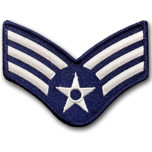 Aufnäher mit US-Air-Force-Senior Airman Rank (E-4), USAF Chevron-Militär-Rank-Abzeichen, bestickt, zum Aufbügeln oder Aufnähen, taktischer Aufnäher für Uniformen, Jacken, Rucksäcke, Sammlerstück von Generic
