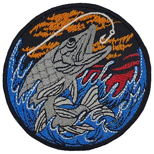 Aufnäher zum Aufbügeln, Motiv: Fisch auf Haken, Sonnenuntergang, 8,9 x 8,9 cm Aufnäher zum Aufbügeln, Motiv: Fisch auf Haken, Sonnenuntergang, 8,9 x 8,9 cm von Generic