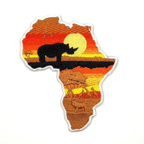 Aufnäher zum Aufbügeln mit afrikanischer Karte, bestickt, Safari, Afrika, Zoohalter, Tiere, Naturwald, Applikationen, zum Aufbügeln oder Aufnähen für Löcher, Kleidung, Jeans, Hut, Rucksäcke, Kleidung von Generic