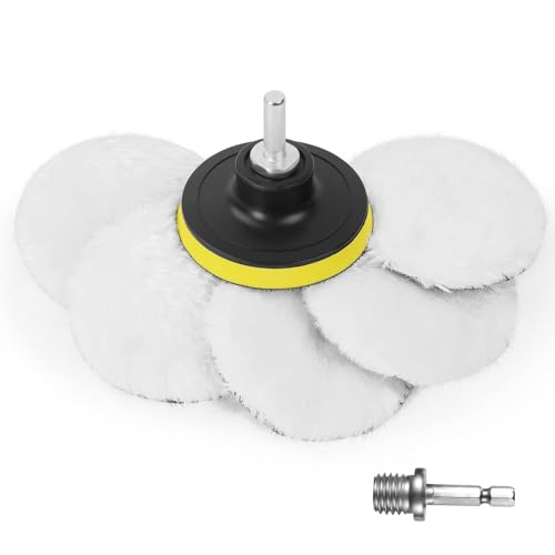 Autopolierpads Für Bohrmaschine, 8 Stück Professionelle Woll-Polierpads, Autopolier-Kit Mit M10-Bohreradapter Und Sechskantschaft-Adapter, Für Autopolitur Und Möbelpolitur(80 Mm) von Generic