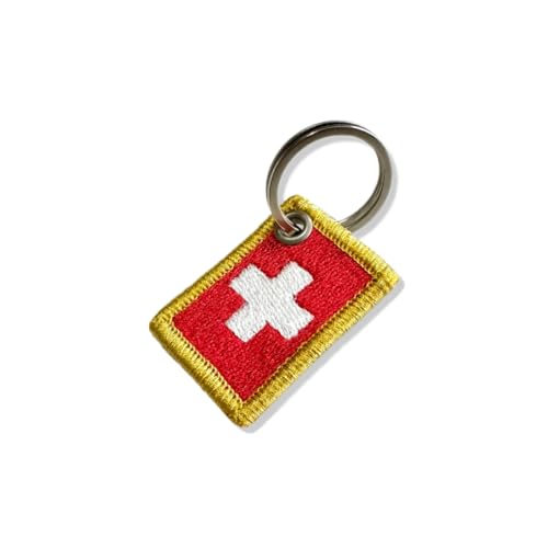 BP0141-031 Schweiz bestickter Flaggenaufnäher, 3,8 x 2,5 cm (C) Schlüsselanhänger von Generic