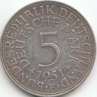 BRD (BR.Deutschland) Jägernr: 387 1960 F sehr schön Silber 1960 5 Deutsche Mark Bundesadler (Münzen für Sammler) von Generic