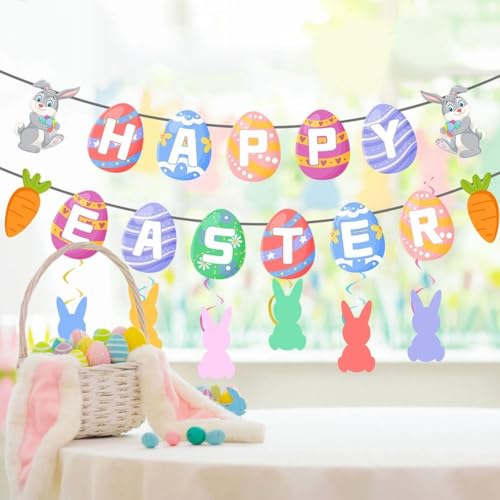 Banner mit Aufschrift "Happy Easter", buntes Hasen-Ostereier-Banner, Eier-Thema, Oster-Karotten-Girlande, Frühlingsparty-Dekorationen, Oster-Party, Kamin, Kaminsims, Dekorationen Banner mit Aufschrift "Happy Easter", buntes Hasen-Ostereier-Banner, Eier-Thema, Oster-Karotten-Girlande, Frühlingsparty-Dekorationen, Oster-Party, Kamin, Kaminsims, Dekorationen von Generic