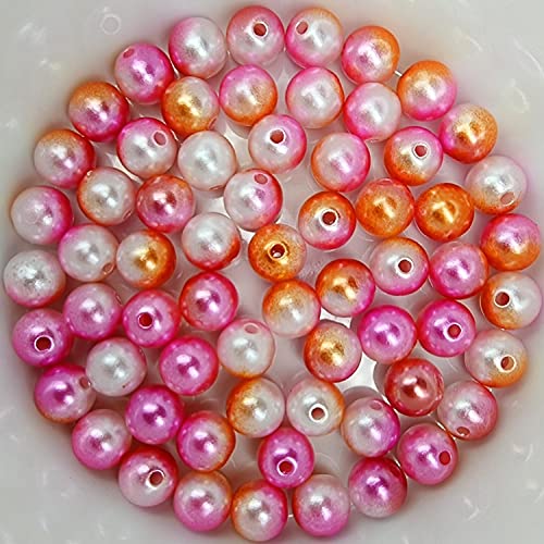 Bastelperlen bunt schimmernd 100 Stück, 10mm, pink, weiß, orange - kuststoff Regenbogen Wachsperlen glänzend Drahtsterne Perlenkette basteln DIY Perlen Acryl Set groß Armband Schmuck von Generic