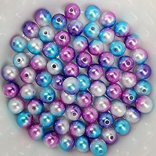 Bastelperlen bunt schimmernd 100 Stück, 8mm, lila, blau, weiß - kuststoff Regenbogen Wachsperlen glänzend Drahtsterne Perlenkette basteln DIY Perlen Acryl Set groß Armband Schmuck von Generic