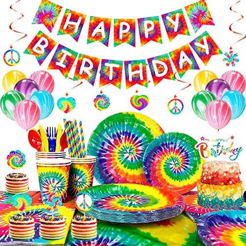 Batik-Geburtstagsparty-Zubehör, 175-teiliges Batik-Partygeschirr und Dekorationsset – Batik-Pappteller, Becher, Tischdecke, Servietten, Banner und Marmorballons usw., Batik-Partydekorationen, für 16 von Generic