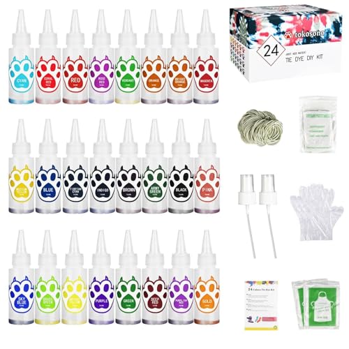 Batik-Set für große Gruppen – Handgemachtes Färbeset zum Selbermachen, Stofffarbe mit 24 leuchtenden Farben | Batik-Partypaket, vorgefüllte Flaschen für Kinder und Erwachsene, für Stoff-Textil-Bastelp von Generic