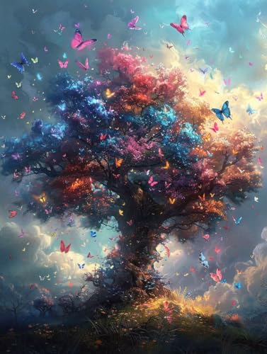 Baum Des Lebens Diamond Painting Erwachsene, Diamond Painting Schmetterling Muster Design, 5D DIY Full Eckige Drill Diamant Crystal Art Mosaik Bastelset Erwachsene für Deko Wohn(70x95cm) -wyl2506IV von Generic