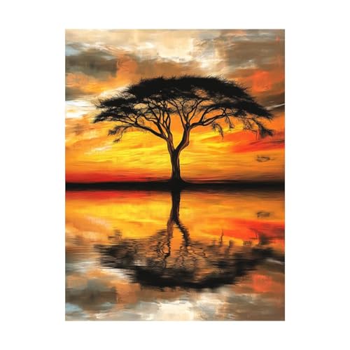 Baum Malen Nach Zahlen Erwachsene Landschaft Malen Nach Zahlen 135 x 100 cm DIY Basteln Erwachsene Klarheit Farbe Leinwan Bilder mit Acrylfarben Set 3 Typen Pinsel für Deko Wohnzimmer 2YH-14937 von Generic