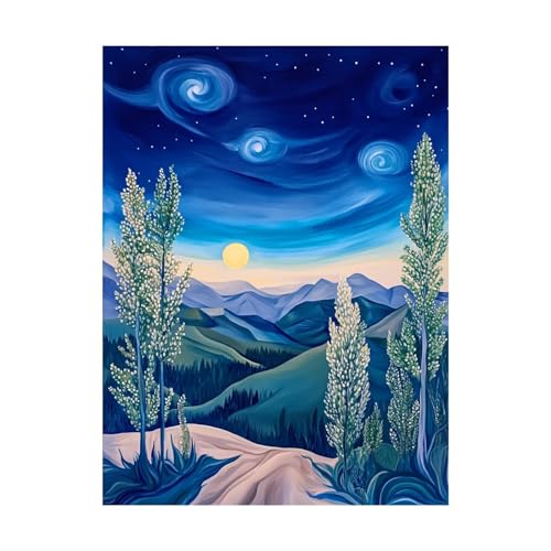 Baum Malen Nach Zahlen Erwachsene Sternenhimmel Malen Nach Zahlen 135x100 cm DIY Basteln Erwachsene Klarheit Farbe Leinwan Bilder mit Acrylfarben Set 3 Typen Pinsel für Deko Wohnzimmer 2YH-14825 von Generic