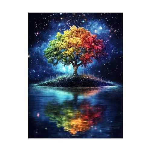 Baum Malen Nach Zahlen Erwachsene Sternenhimmel Malen Nach Zahlen 135x100cm DIY Basteln Erwachsene Klarheit Farbe Leinwan Bilder mit Acrylfarben Set 3 Typen Pinsel für Deko Wohnzimmer 2YH-14713 von Generic