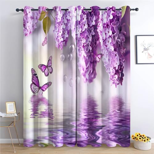 Bedruckte Sonnenschutz Vorhänge Flieder- Und Schmetterlingsdruck H215 x B110 cm (2er Pack) Lila, Abdunklungs Wärmeisolierend Vorhänge, Vorhänge geeignet für Balkon Schlafzimmer Wohnzimmer Bedruckte Sonnenschutz Vorhänge Flieder- Und Schmetterlingsdruck H215 x B110 cm (2er Pack) Lila, Abdunklungs Wärmeisolierend Vorhänge, Vorhänge geeignet für Balkon Schlafzimmer Wohnzimmer von Generic