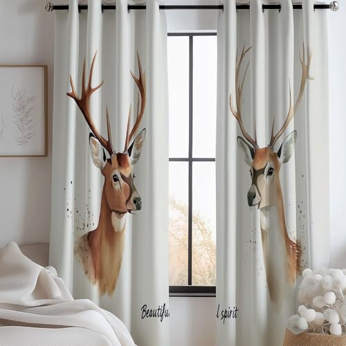 Bedruckte Verdunkelungsvorhänge Aquarell Portrait Hirsch mit Ösen Blickdicht Thermo Isoliert Creme Vorhänge Privatsphäre Schützende Gardinen für Schlafzimmer Wohnzimmer H230 x B117 cm (2er Pack) Bedruckte Verdunkelungsvorhänge Aquarell Portrait Hirsch mit Ösen Blickdicht Thermo Isoliert Creme Vorhänge Privatsphäre Schützende Gardinen für Schlafzimmer Wohnzimmer H230 x B117 cm (2er Pack) von Generic
