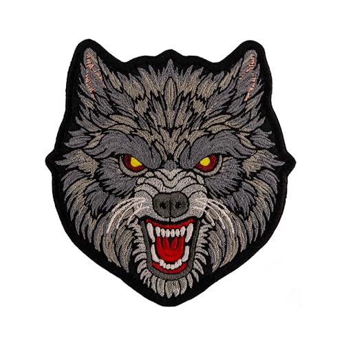 Bestickter Aufnäher zum Aufbügeln, Motiv: Böser Wolf mit feurigen Augen und offenem Mund, Größe: 9,1 x 9,9 cm. Bestickter Aufnäher zum Aufbügeln, Motiv: Böser Wolf mit feurigen Augen und offenem Mund, Größe: 9,1 x 9,9 cm. von Generic