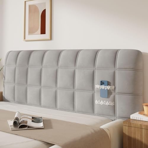 Bettkopfteil Hussen Bett Kopfteil Bezug, Weicher Strecken Samtstoff Staubdicht, Staubdichte Schutzhülle für gepolsterte Schlafzimmer Kopfteil(Ash,220cm/86in) von Generic