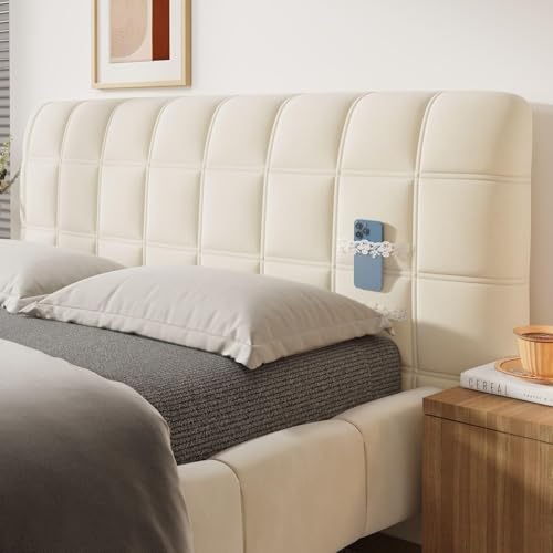 Bettkopfteil Hussen Bett Kopfteil Bezug, Weicher Strecken Samtstoff Staubdicht, Staubdichte Schutzhülle für gepolsterte Schlafzimmer Kopfteil(Rice,220cm/86in) von Generic
