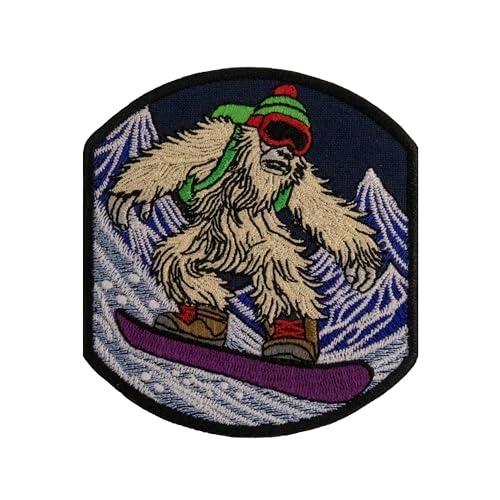 Bigfoot Snowboards Down Mountain Slopes Bestickter Aufnäher zum Aufbügeln Größe 8,9 x 9,9 cm von Generic