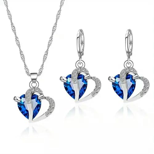 Blaues Herz Kristall Ohrringe Anhänger Halskette Set Schmuck Damen Mode Geschenk Neu von Generic