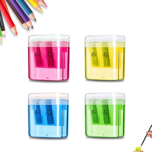 Bleistiftspitzer mit zwei Löchern und Behälter, manueller Bleistiftspitzer mit Behälter, Spitzenformungswerkzeug for Kinder mit Doppellöchern und Deckel, for Kinder, Studenten(4 pcs) von Generic