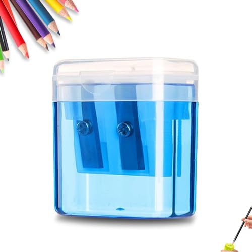 Bleistiftspitzer mit zwei Löchern und Behälter, manueller Bleistiftspitzer mit Behälter, Spitzenformungswerkzeug for Kinder mit Doppellöchern und Deckel, for Kinder, Studenten(Blue) von Generic