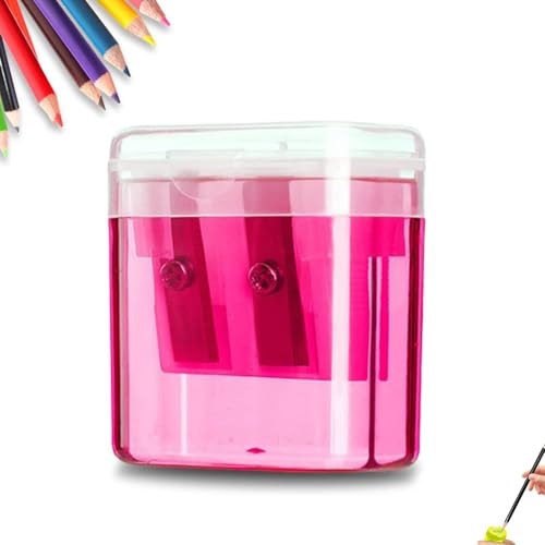 Bleistiftspitzer mit zwei Löchern und Behälter, manueller Bleistiftspitzer mit Behälter, Spitzenformungswerkzeug for Kinder mit Doppellöchern und Deckel, for Kinder, Studenten(Pink) von Generic
