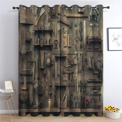 Blickdicht FenstervorhängeFotografie Werkzeuge Vintage Werkstatt Drucken Vorhänge,Mehrfarbig Vorhänge mit Ösen H166 x B75 cm (2er Pack) für Kinder Jugendliche Mädchen Jungen Zimmer Schlafzimmer Blickdicht FenstervorhängeFotografie Werkzeuge Vintage Werkstatt Drucken Vorhänge,Mehrfarbig Vorhänge mit Ösen H166 x B75 cm (2er Pack) für Kinder Jugendliche Mädchen Jungen Zimmer Schlafzimmer von Generic