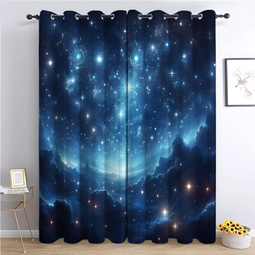 Blickdicht Vorhang Blauer Sternenhimmel B117 x H138cm Vorhänge mit Ösen, 3D-Druck Gardinen, Verdunklungsvorhänge 2er Set, für Büros Wohnzimmer Schlafzimmer Kinderzimmer Blickdicht Vorhang Blauer Sternenhimmel B117 x H138cm Vorhänge mit Ösen, 3D-Druck Gardinen, Verdunklungsvorhänge 2er Set, für Büros Wohnzimmer Schlafzimmer Kinderzimmer von Generic
