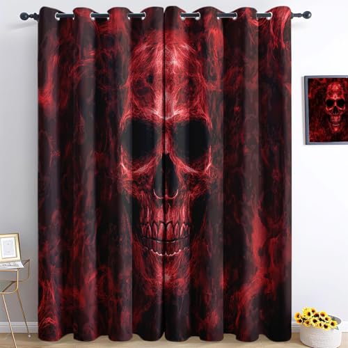 Blickdichte Vorhänge Gotischer Stil Von Flammen Umgebener Totenkopf Rot Schwarz, Schiebevorhänge Mit Ösen Wärmeisolierend, Verdunkelung Vorhänge Für Schlafzimmer Wohnzimmer H166 x B75 cm (2er Pack) Blickdichte Vorhänge Gotischer Stil Von Flammen Umgebener Totenkopf Rot Schwarz, Schiebevorhänge Mit Ösen Wärmeisolierend, Verdunkelung Vorhänge Für Schlafzimmer Wohnzimmer H166 x B75 cm (2er Pack) von Generic