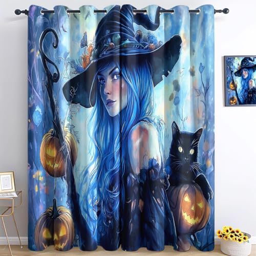 Blickdichte Vorhänge Halloween Hexe Kürbislaterne Bunt, Schiebevorhänge Mit Ösen Geräuschreduzierung Wärmeisolierend, Verdunkelung Vorhänge Für Schlafzimmer Wohnzimmer H166 x B75 cm (2er Pack) Blickdichte Vorhänge Halloween Hexe Kürbislaterne Bunt, Schiebevorhänge Mit Ösen Geräuschreduzierung Wärmeisolierend, Verdunkelung Vorhänge Für Schlafzimmer Wohnzimmer H166 x B75 cm (2er Pack) von Generic