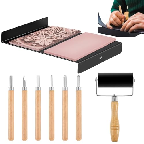 Blockdruckset für Anfänger - Blockdruckset, Druckfertigungsmaterialien | Linoleumblöcke zum Gravieren, Schraubdruck-Tintenfeld mit konfischem Griff von Generic
