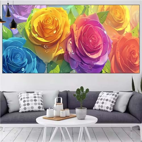 Blume Diamond Painting xxl 80x160cm Diamond Painting Erwachsene Rose Diamant Malerei Set,Mosaikherstellung Malen Nach Zahlen Cross Stickerei Kunst Leinwand Malerei Kits,Décor Geschenke Frauen CN-472 von Generic