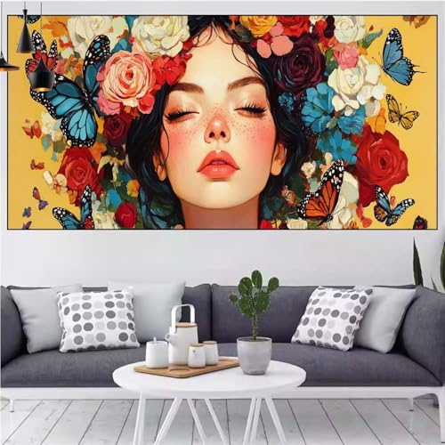 Blume Diamond Painting xxl 90x180cm Diamond Painting Erwachsene Schönheit Diamant Malerei Set,Mosaikherstellung Malen Nach Zahlen Cross Stickerei Kunst Leinwand Malerei Kits,Décor Gifts Frauen CN-486 von Generic