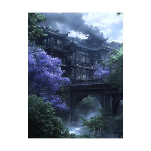 Blume Malen Nach Zahlen Erwachsene Architektur Malen Nach Zahlen 100x135CM DIY Basteln Erwachsene Klarheit Farbe Leinwan Bilder mit Acrylfarben Set 3 Typen Pinsel für Wanddeko Wohnzimmer 2YH-14861 von Generic
