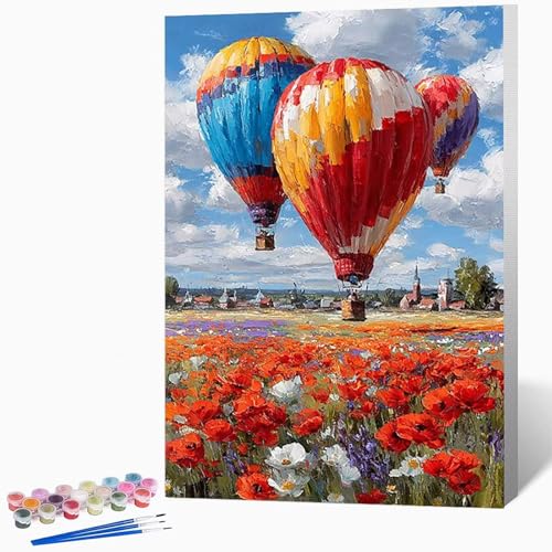 Blumen Malen Nach Zahlen Erwachsene HeißLuftballon Malen Nach Zahlen DIY Set Erwachsene 40x50cm, Kreativ Handgemalt Leinwand Set Mit 3-Pinseln Und Acrylfarbe, Geschenke (Ohne Rahmen) -LKF074057 von Generic