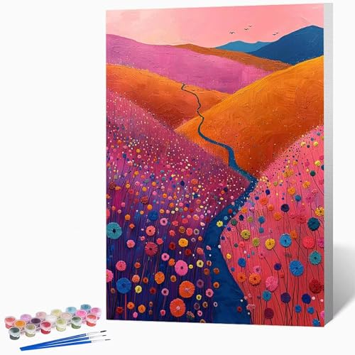 Blumen Malen Nach Zahlen Erwachsene Karikatur Malen Nach Zahlen DIY Set Erwachsene 20×30cm, Kreativ Handgemalt Leinwand Set Mit 3-Pinseln Und Acrylfarbe, Geschenke FüR Frauen (Ohne Rahmen) -LKF0756LR von Generic