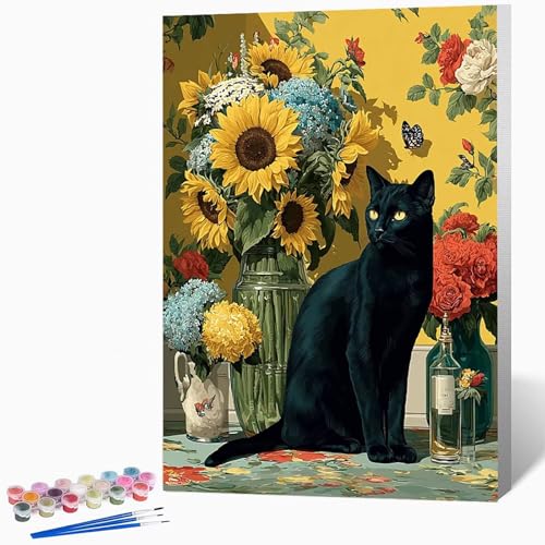 Blumen Malen Nach Zahlen Erwachsene Katze Malen Nach Zahlen DIY Set Erwachsene 100 x 135 cm, Kreativ Handgemalt Leinwand Set Mit 3-Pinseln Und Acrylfarbe, Geschenke FüR Frauen (Ohne Rahmen) -LKF077253 von Generic