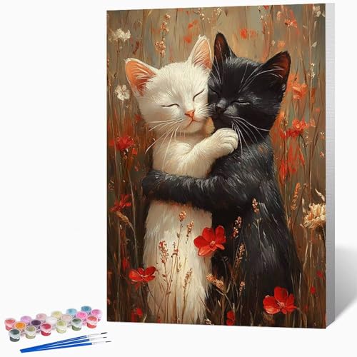 Blumen Malen Nach Zahlen Erwachsene Katze Malen Nach Zahlen DIY Set Erwachsene 20×30cm, Kreativ Handgemalt Leinwand Set Mit 3-Pinseln Und Acrylfarbe, Geschenke FüR Frauen (Ohne Rahmen) -LKF0756J3 von Generic