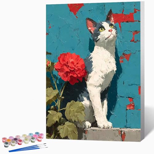 Blumen Malen Nach Zahlen Erwachsene Katze Malen Nach Zahlen DIY Set Erwachsene 30 x 40 cm, Kreativ Handgemalt Leinwand Set Mit 3-Pinseln Und Acrylfarbe, Geschenke FüR Frauen (Ohne Rahmen) -LKF07348 von Generic