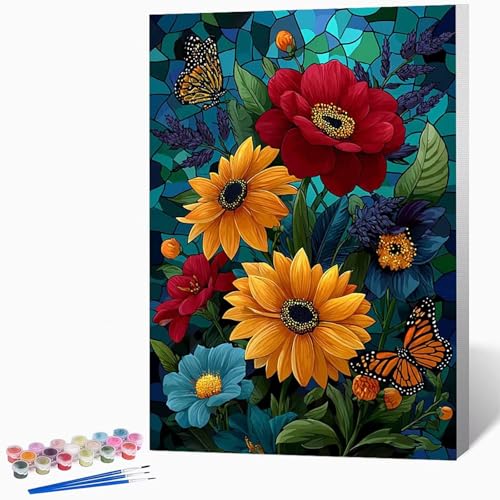 Blumen Malen Nach Zahlen Erwachsene Landschaft Malen Nach Zahlen DIY Set Erwachsene 30×40cm, Kreativ Handgemalt Leinwand Set Mit 3-Pinseln Und Acrylfarbe, Geschenke FüR Frauen (Ohne Rahmen) -LKF078465 von Generic